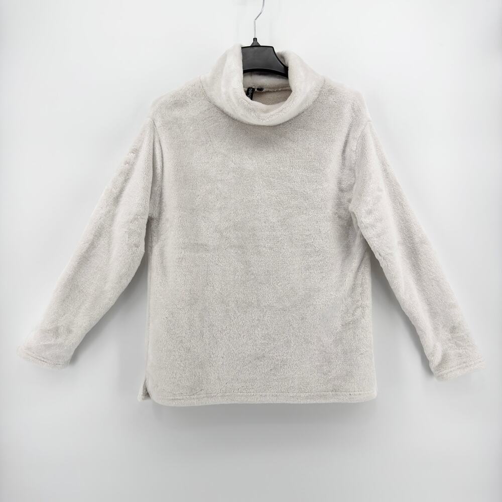 zoë + phoebe Plush Fleece Turtleneck Pullover Sweatshirt Cream Small Cozy & Soft
